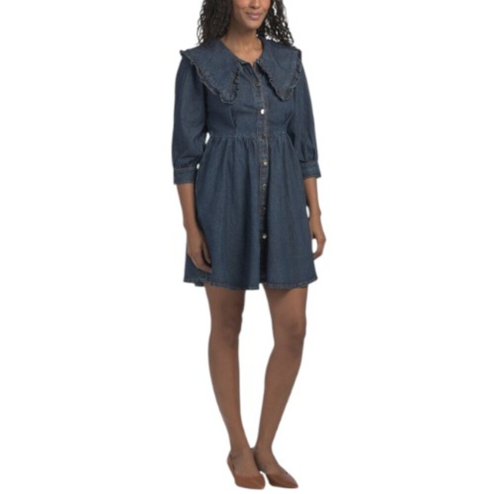 US TOGETHER Collared Denim Mini Dress